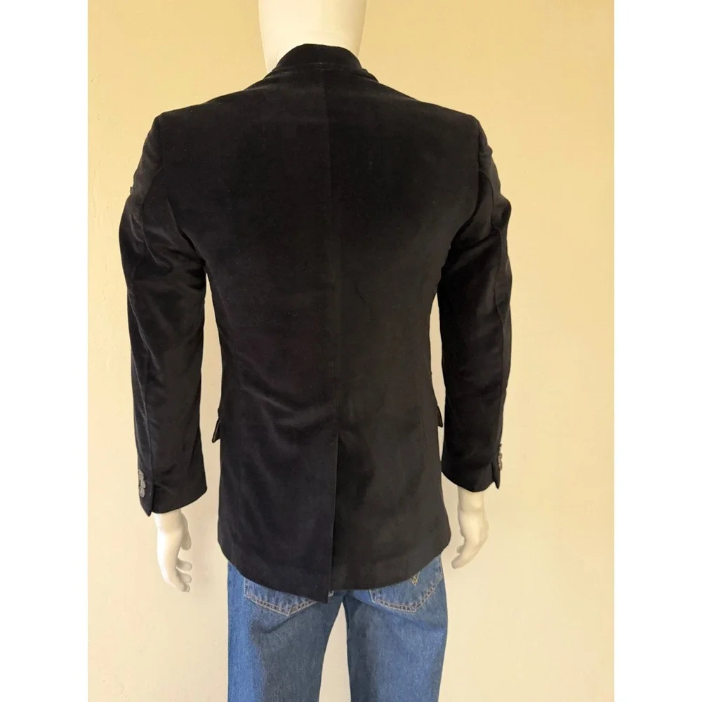 William Rast Mens Black Velvet‎ Blazer Jacket Gold Logo Sleeve Two Button Size S